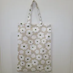ハンドメイド　エコバッグ　サブバッグ　マチあり　花柄　北欧　ベージュ