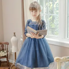 【ネイビー】デコルテシースルーレーススリーブドレス YUP12 《メール便優先商品》 キッズ キャサリンコテージ