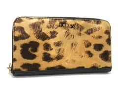 FURLA フルラ ハラコ×レザー ヒョウ柄 ラウンドファスナー 長財布 ウォレット 小銭入れ 札入れ レディース ブラック系 DF3133