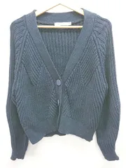 ◇ ⊇ MOUSSY マウジー コットン混 長袖 リブニット カーディガン サイズF ネイビー レディース E  【1411070016010】