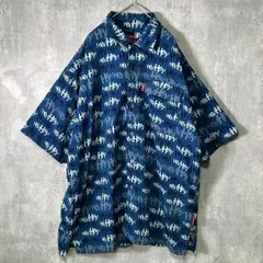 PLATINUM FUBU 総柄 半袖 シャツ オープンカラー XL 青 Y2K HIPHOP 開襟 ブルー フブ S/S pattened shirt blue XL flap pocketのサムネイル