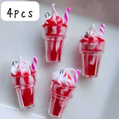 シェイクチャーム スイーツ ドリンク 赤 個性的 ハンドメイドデコパーツ 春夏 フロート アイス ソフトクリーム ミルク いちご ストロベリー レッド 飲み物 かわいい 可愛い ミニチュア DIY アクセサリー ピアス イヤリング ネックレス