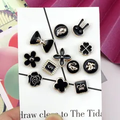12個1セット　シャツボタン　ピンバッチ　ブラック　ボタン　ハンドメイド　DIY　装飾　カフス　ブローチ　スナップボタン