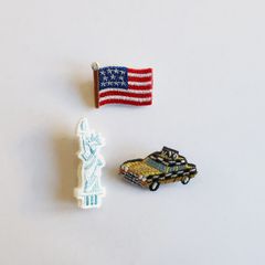 【LM / エルム】ブローチ USA 3点セット  /  立体刺繍アクセサリー アメリカ 自由の女神 イエローキャブ 国旗