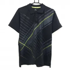 【超美品】アンダーアーマー 半袖ポロシャツ 黒×グレー×イエロー 前身頃柄 一部黒ボーダー織生地 メンズ LG ゴルフウェア UNDER ARMOUR