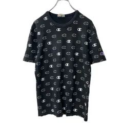 Champion 半袖 プリントTシャツ S ブラック チャンピオン ロゴ総柄 古着卸 アメリカ仕入 a706-5691