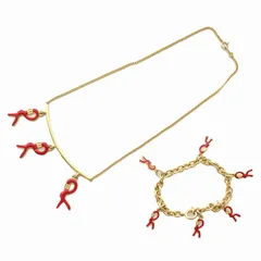 ロベルタディカメリーノ Roberta di Camerino Rモチーフ ネックレス ペンダント ブレスレット 2点セット ゴールド色 赤 レッド /YMのサムネイル