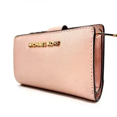 ✨美品✨ Michael Kors マイケルコース 二つ折り財布 コンパクトウォレット ピンクベージュ レザー 革 ゴールド金具 コインケース