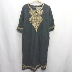 ◇ ⊂ Emerald Motel 総柄 刺<!-利用不可文字-!> 七分袖 ロング丈 ワンピース サイズ表記なし ブラック イエロー レディース E  【1410100043767】