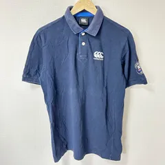 (^w^)b CANTERBURY カンタベリー 半袖ポロシャツ ロゴ刺繍 コットン 綿100% ワッペン トップス 無地 シンプル アメカジ 古着MIX デイリー タウンユース ネイビー 紺 メンズ サイズL
