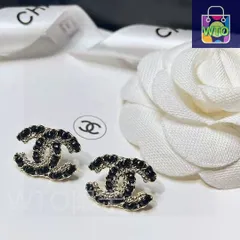 【今日WTO】Chanel シャネル スワロフスキー クリスタル レザーチェーン アイヤリング-POB77