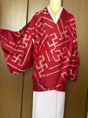 未使用仕付け　袷道中着　紬　ワイン系　裄65