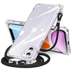 iPhone 11 용 케이스 클리어 숄더 iphone11 용 스마트 폰 케이스 아이폰 11 커버 어깨 걸이 대각선 걸이 줄무늬 케이스 투명 TPU 얇은 경량 내충격 끈 부착 대각선 짠 끈 붙이 넥 스트랩 숄더 케이스 세로 1