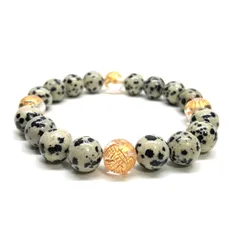 10mm 四神獣金彫水晶×ダルメシアンジャスパー パワーストーン ブレスレット天然石 運気上昇 開運 金運 お守り 青龍 白虎 玄武 朱雀 メンズ・レディース 男性・女性 数珠ブレス 開運 ■