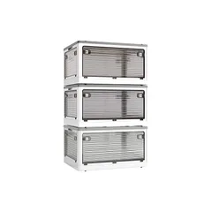 X XUNTAO【収納ボックス 折りたたみ】蓋付き 積み重ね 全方向から取り出せる 3個セット 収納ケース 衣類 布団 小物 収納 折り畳み コンテナ ボックス 大型 プラスチック キャスター付き おしゃれ 組立簡単 防塵 防カビ 防湿 無臭 透明 厚み  1