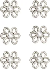 NASSIA 調整ボタン 花型 可愛い デザインボタン ウエストサイズ調整用 簡単取り付け おしゃれ 6個セット(シルバー)