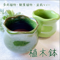 【シンプルな2色の陶器植木鉢　お得な2点セット】　多肉植物・観葉植物・盆栽用に　北欧・ナチュラル・和風に合う深緑色と黄緑色の陶器植木鉢2点　　寄せ植え  盆栽鉢　山野草　ミニ観葉植物　ガーデニング雑貨　園芸 鉢