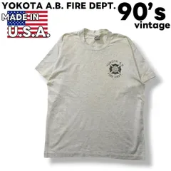 【希少】 90s USA製 フルーツオブザルーム 横田基地 消防署 半袖 Tシャツ L