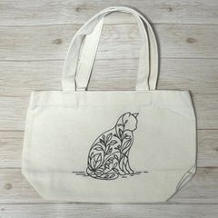 猫のボタニカル刺繍トートバッグNo.001