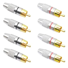karim RCAプラグ ピン端子 ピンプラグ オス コネクタ 金メッキ 自作 オーディオ 真空管 アンプ ステレオ ソケット ケーブル 赤 黒 8個セット (8個セット) [8個セット]
