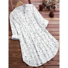 ☆ ホワイト ☆ Lサイズ ☆ ブラウス トップス ロング 春夏秋 kblouse25 ブラウス チュニック レディース 長袖 ロングシャツ シャツワンピース ワンピース カーディガン シャツ 大きいサイズ ライトアウター 前開き ゆったり 花柄 かわいい 夏
