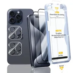 【 画期的なガイド枠・０失敗】 対応 iPhone 16 proガラスフィルム 【2枚液晶保護+2枚レンズ保護+ガイド枠】アイフォン16 pro フイルム 【 国産旭硝子素材 - 高 品質】 強化ガラス いphone16 pro 保護フィルム 貼り付け簡単