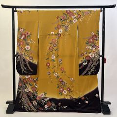 中振袖 振袖 正絹 中古品 黄色 からし色 3S553 HZYA002