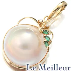 パールペンダントトップ マベ真珠 18.6mm エメラルド K18 新品仕上げ