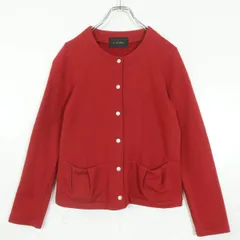 【美品】ph Blueピンクハウス★ポケットが可愛い！ シンプルフォルム クルーネックスウェットカーディガン 赤系 ＊ｚ15386