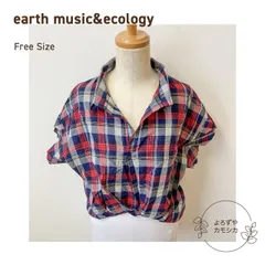 古着　earth music&ecology　アースミュージックアンドエコロジー　半袖　トップス　シャツ　ブラウス　スキッパーシャツ　フリーサイズ（サイズは商品ページご参照ください）チェック　レディース　春　夏