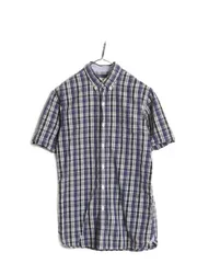 【お得なクーポン配布中!】 ブルックスブラザーズ シアサッカー チェック 3点留め 半袖 ボタンダウン シャツ メンズ S 古着 Brooks Brothers 半袖シャツ ポケット付き