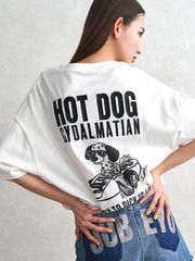 GYDA ジェイダ Tシャツ レディ―ス 半袖 綿 100% HOT DOG GYDALMATIAN BIG ダルメシアン 大き目シルエット ドロップショルダー ブラック ホワイト グレー 072522704801