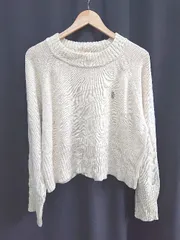 ■ ⊇ U.S. POLO ASSN. ユーエスポロアッスン ショート丈 長袖 ニットプルオーバー サイズL アイボリー系 レディース E  【1411130006920】