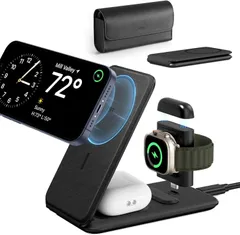 新品 ESR 3in1 MagSafe充電器 折りたたみ式磁気ワイヤレス充電器 MFi認証 Apple Watch公認充電器 トラベル充電ステーション（HaloLock） 持ち運び可能アップルウォッチ充電器 iPhone 16/15/14/13/12用 Air