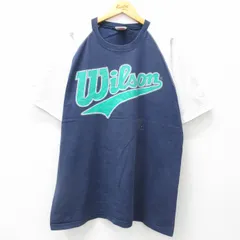 XL/古着 ウィルソン 半袖 ビンテージ Tシャツ メンズ 00s ビッグロゴ ツートンカラー ラグラン コットン クルーネック 紺他 ネイビー spe 2