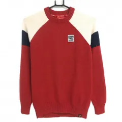 【美品】ニューバランスゴルフ セーター レッド×白×ネイビー ウール混 ニット 立体ロゴ  レディース 0(S) ゴルフウェア New Balance