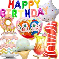 キッシーズ株式会社 アンパンマン バルーンセット レインボー 誕生日 飾り付けセット HappyBirthdayガーランド付き(スイーツver(ドキンちゃん＆コキンちゃんバルーン),  数字１)