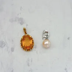 ヴィンテージ ペンダントトップ チャーム パール シトリン 天然石 アクセサリー 真珠★2個セット