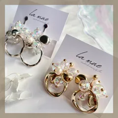 ロングセラー ジャラジャラ＆キラキラ 小ぶり フープ ハンドメイドピアス イヤリング 淡水パール オーロラビーズ メタル 金属アレルギー対応 ステンレス 24金コーティング ゴールド シルバー 可愛い