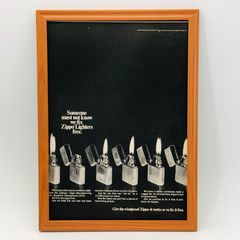 レトロ 広告　ビンテージ　ポスター　　『 ジッポライターZIPPO 』　フレーム付　※貴重な当時物 1960's　オリジナル アメリカ　ヴィンテージ 輸入雑貨　アドバタイジング( AZ1500 )