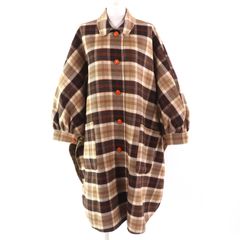 極美品△GUCCI グッチ 2021年製 711021 ウール シルク チェック柄 裏GG柄 くるみボタン シャツ ポンチョ コート ブラウン系 38 イタリア製 正規品 レディース