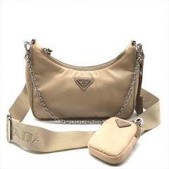 超美品 PRADA プラダ 2005 エディション ナイロン テスート 三角ロゴ 金具 ショルダー ハンド 2way バッグ 鞄 かばん ベージュ h677