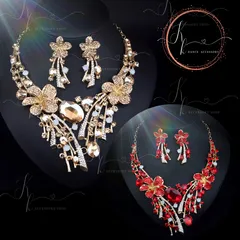 豪華ロイヤルオーキッドブリリアンスセットネックレス ピアス ゴールド レッド 高見え 演奏会