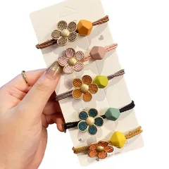 Coollooda ヘアゴム【5本セット】髪ゴム 髪飾り 可愛い 髪留め 花デザイン2連結び 花 輪ゴム ヘアバンド リングゴム シンプル ヘアアクセサリー 少女 大人