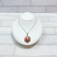 ネックレス　silver　シルバー　レッドストーン　ラウンド　天然石　アンティーク　ヴィンテージ　EL-0677