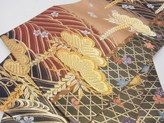 365半幅帯 小袋帯 西陣織 長尺 深味 箔金糸 神々しい鳳凰 浴衣 小紋