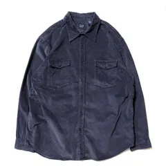00's ギャップ GAP 畝無し コーデュロイ コットン シャツ 紺 (XL) ネイビー 起毛 無地 00年代 旧タグ オールド 青タグ 2001年 レア 希少 アメリカ古着 USED  ビンテージ ヴィンテージ