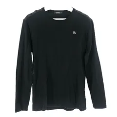 BURBERRY BLACK LABEL バーバリーブラックレーベル 長袖カットソー ロゴ刺しゅう 肩チェック柄 BMV57-307-09 コットン ブラック サイズ3(L相当)【中古】メンズ