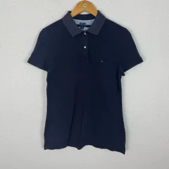 TOMMY HILFIGER トミーヒルフィガー 半袖ポロシャツ 刺繍ロゴ ネイビー S/Pサイズ レディース 古着 スポーツMIX