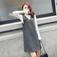 ジャンパースカート ワンピース グレー 体型カバー 大きいサイズ ゆったり